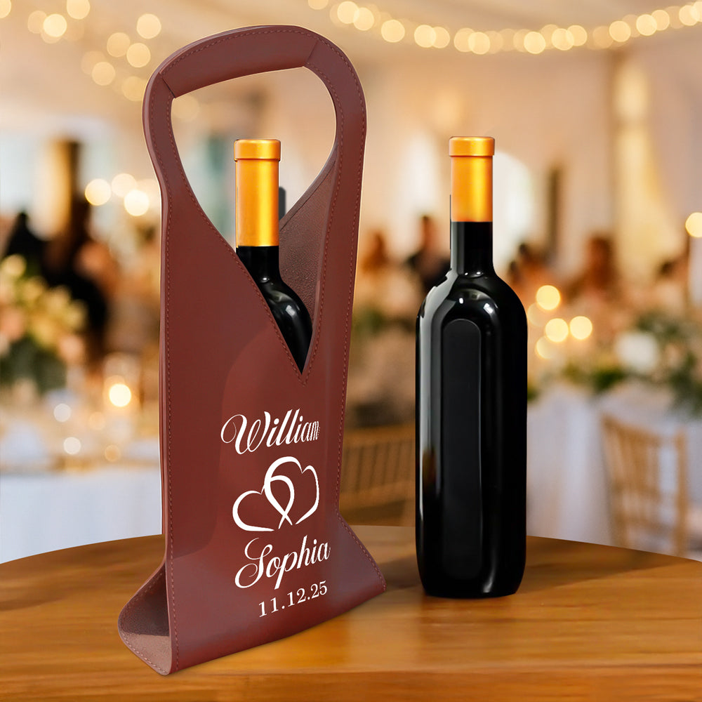 Personalized Groom & Bride Leather Wine Bag Engagement Gift, Wedding Gift CH07 896536