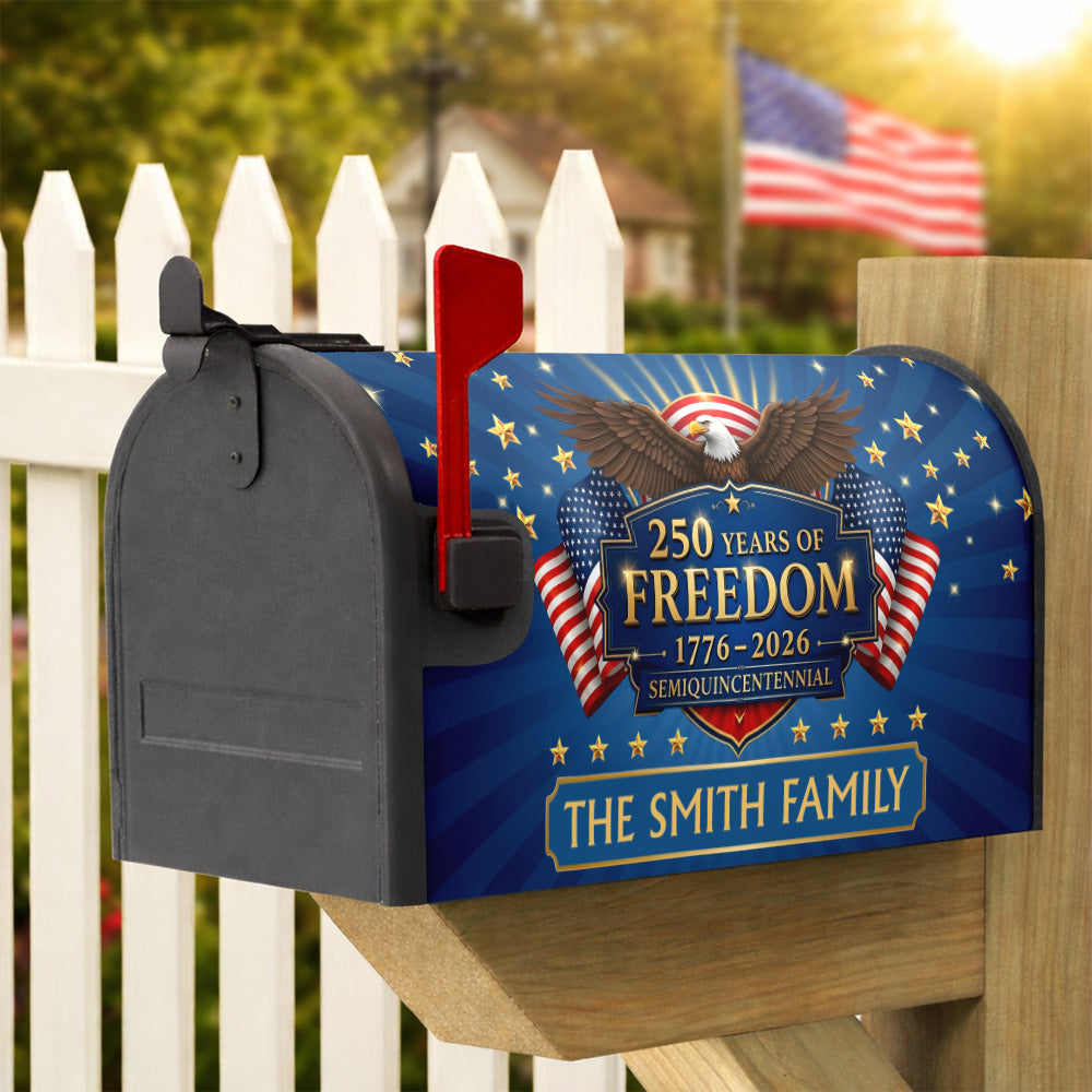 Custom Family Name 250 Years of Freedom 1776–2026 Semiquincentennial Mailbox Cover LM32 897831