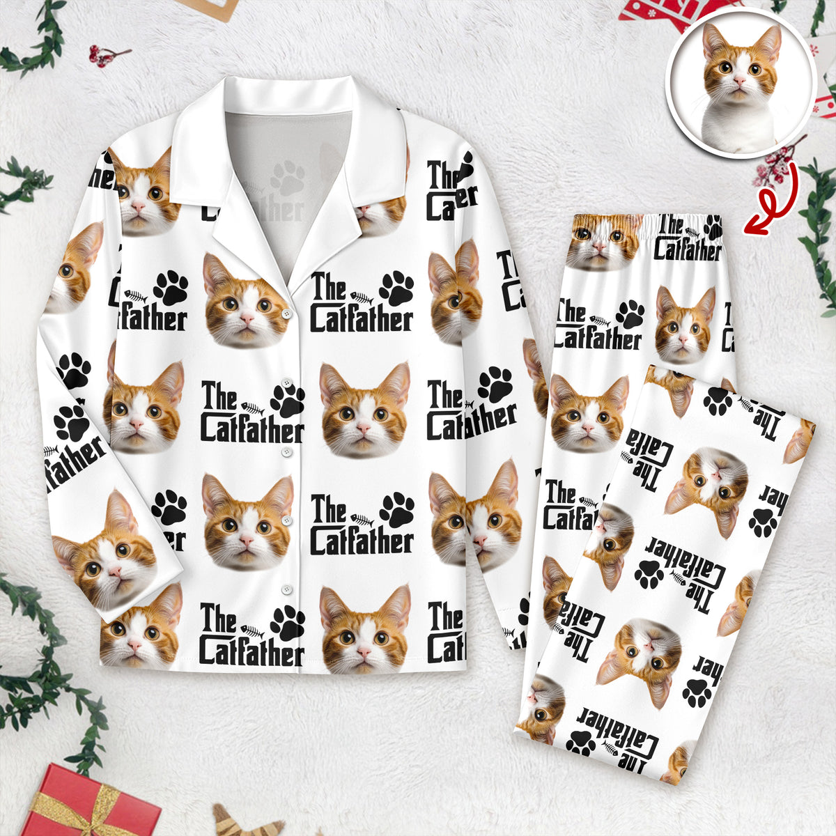 Custom Puppy Photo The Cat Father with Pawprints Design - Personalized Pajamas LM32 895755