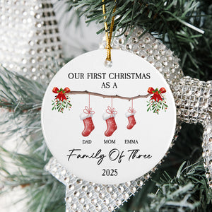 Our First Christmas As A Stocking Family Of Three Ceramic Ornament LM32 893999