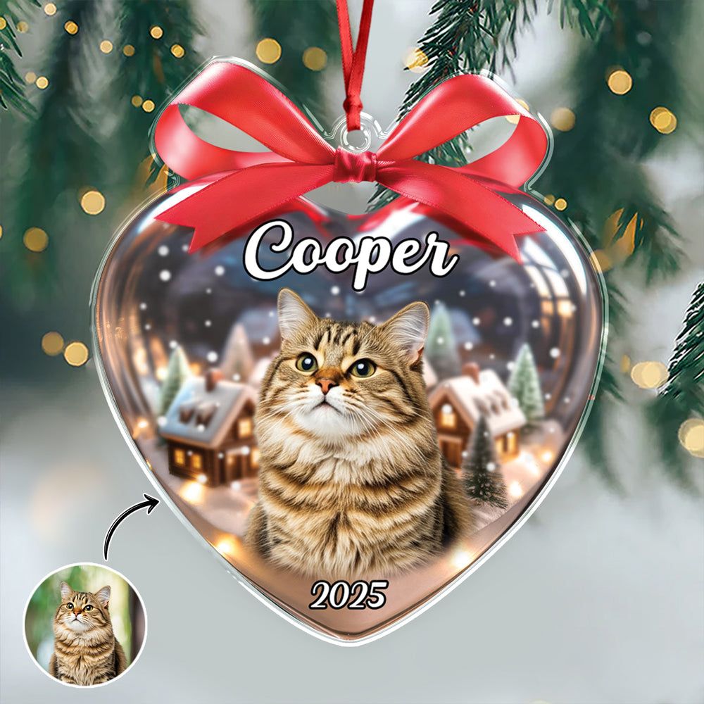 Custom Cat Photo Heart Shaped Acrylic Ornament Christmas Gift For Cat Lovers CH07 899488