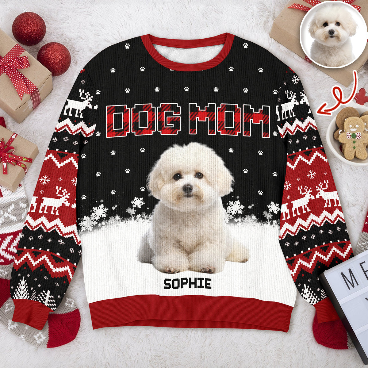 Custom Photo - Dog Mom Dog Dad Christmas Pattern Ugly Sweater Christmas Gift HA75 897568