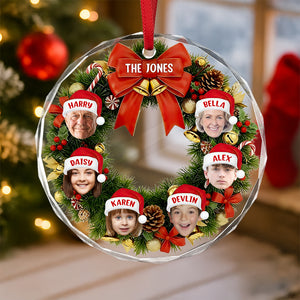 Custom Wreath Photo Christmas Glass Ornament Gift For Family LM32 897213