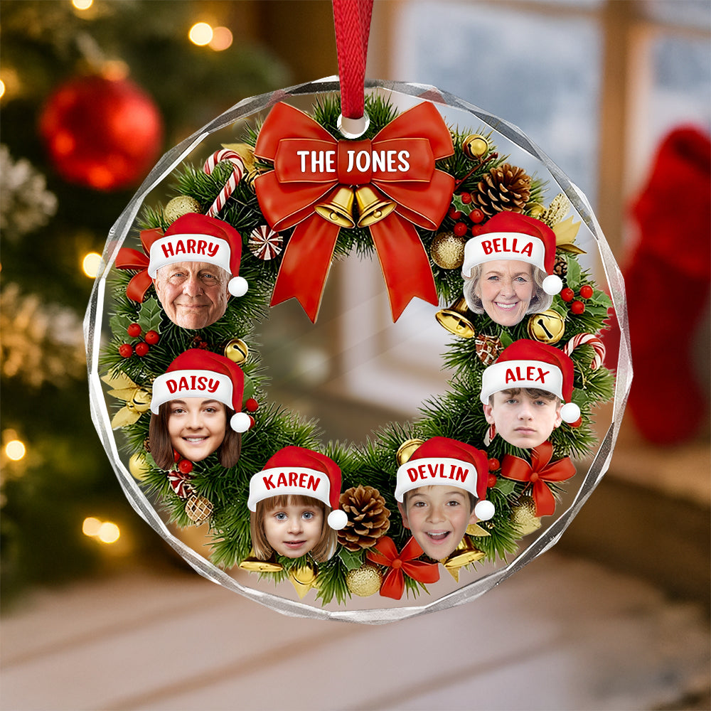 Custom Wreath Photo Christmas Glass Ornament Gift For Family LM32 897213