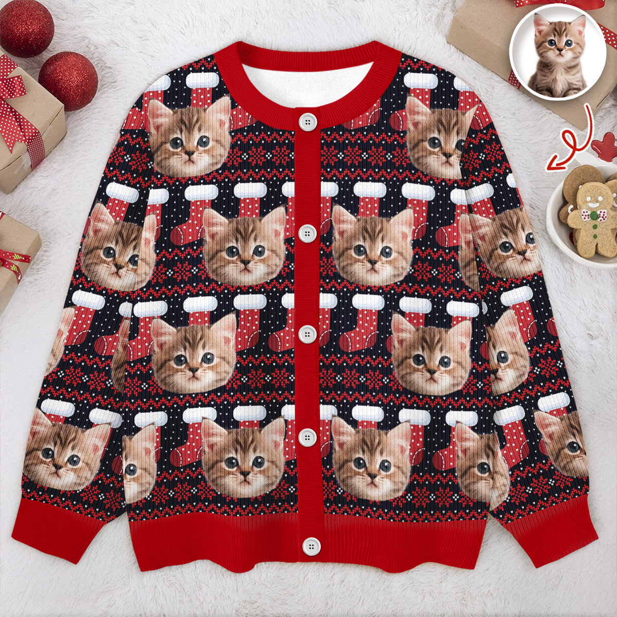 Custom Cat Photo Ugly Cardigan For Cat Lovers LM32 897131