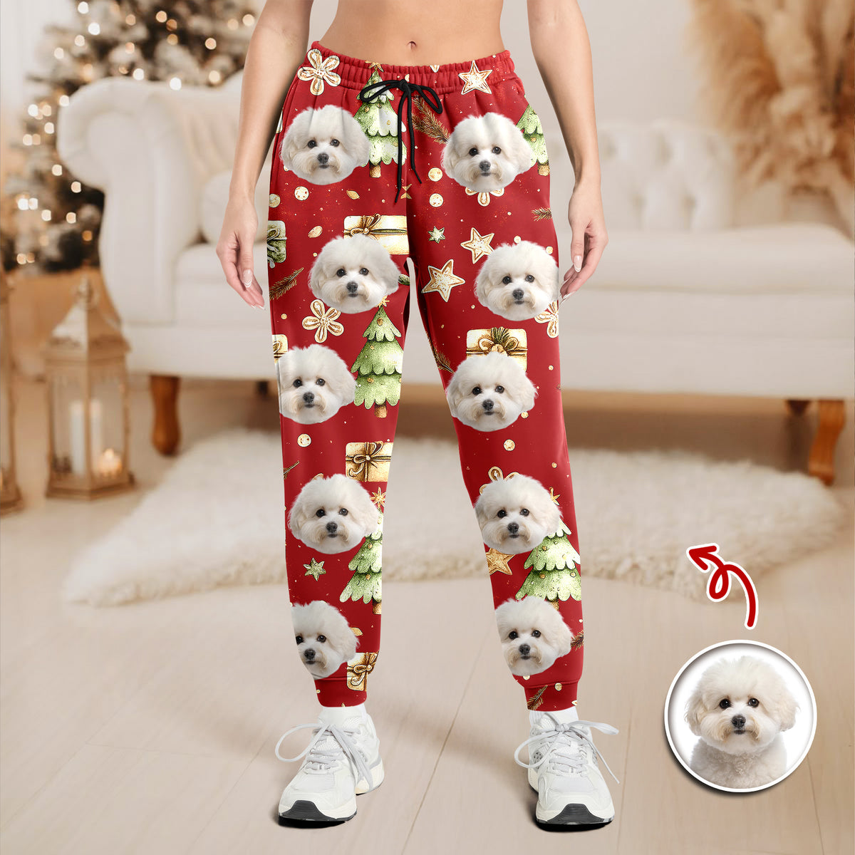Custom Photo Dog Christmas Sweatpants, Gift For Dog Mom Dog Dad HA75 892988