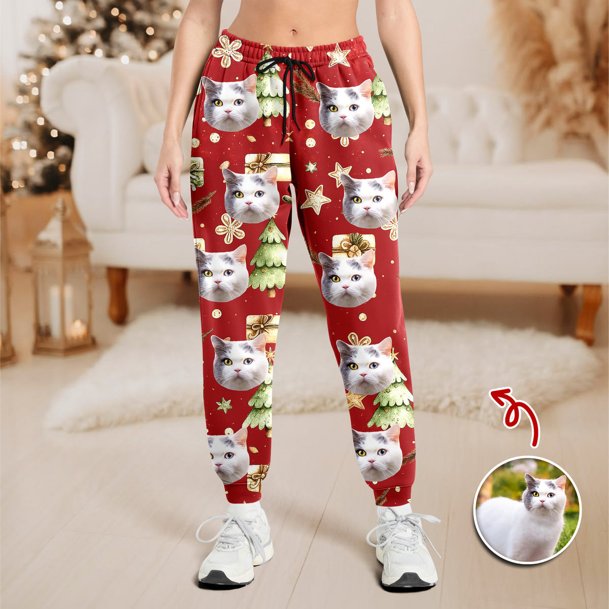 Custom Photo Cat Christmas Sweatpants, Gift For Cat Mom Cat Dad HA75 897144