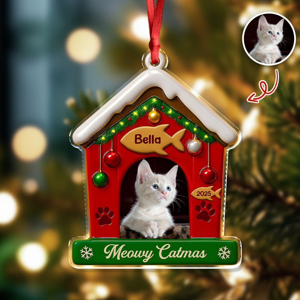 My First Christmas With Cat Photo Acrylic Ornament Gift For Cat Lovers CH07 896842