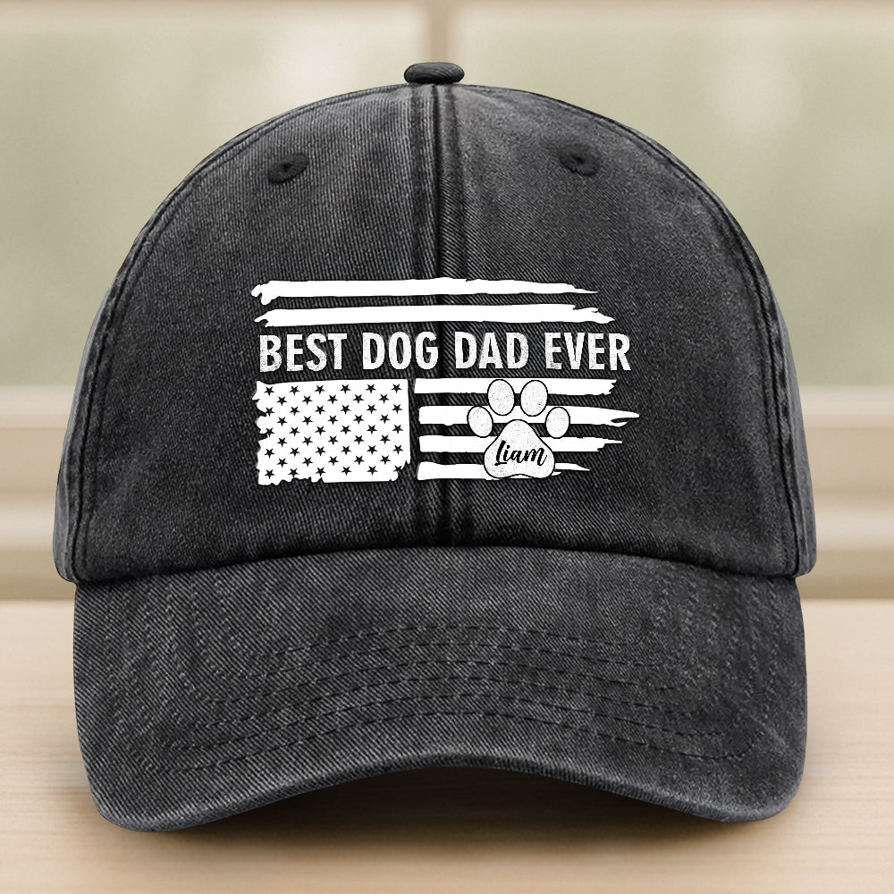 Best Dog Dad Ever Paw American Flag Washed Denim Baseball Cap CH07 895934