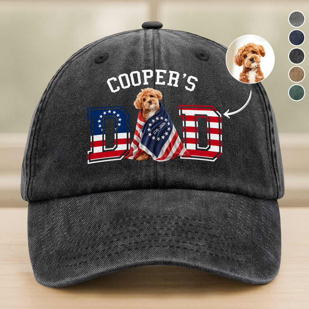 Custom Photo Dog Cat Dad With US 250 Washed Denim Baseball Cap HO82 901268