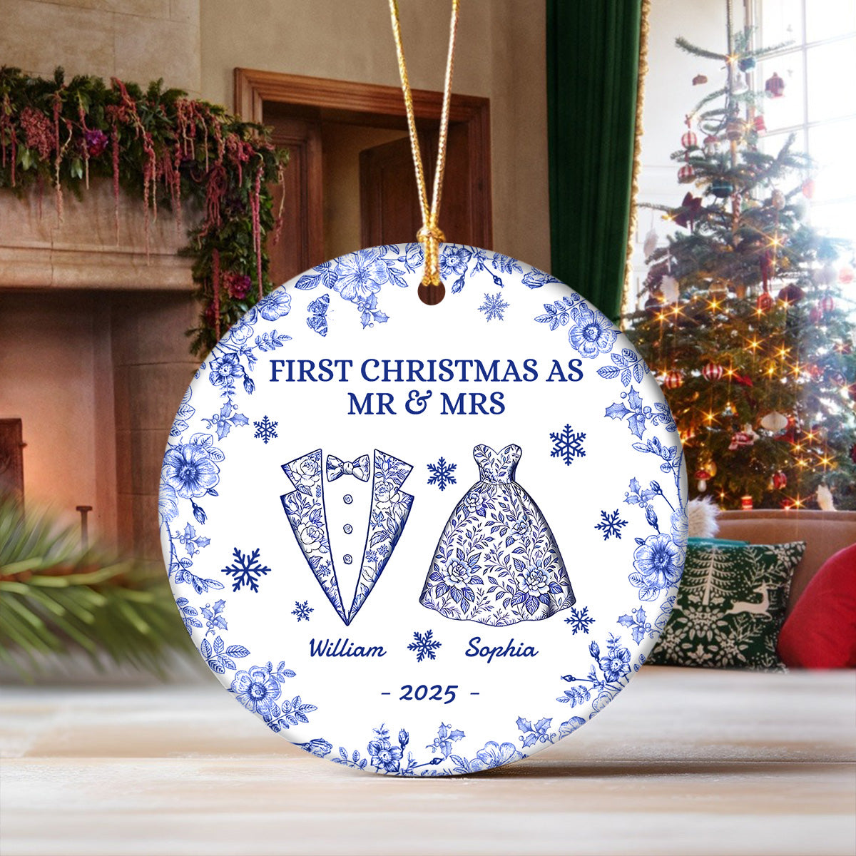 First Chirstmas As a Mr Mrs Personalized Circle Ceramic Ornament Christmas For Husband Wife CH07 896940
