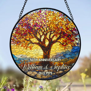 Personalized Tree of Life Stained Glass Suncatcher Anniversary Gift For Parents HA75 897106