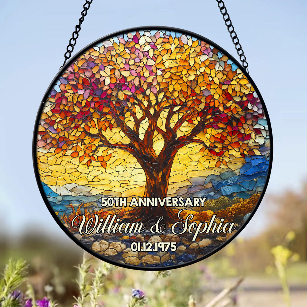 Personalized Tree of Life Stained Glass Suncatcher Anniversary Gift For Parents HA75 897106
