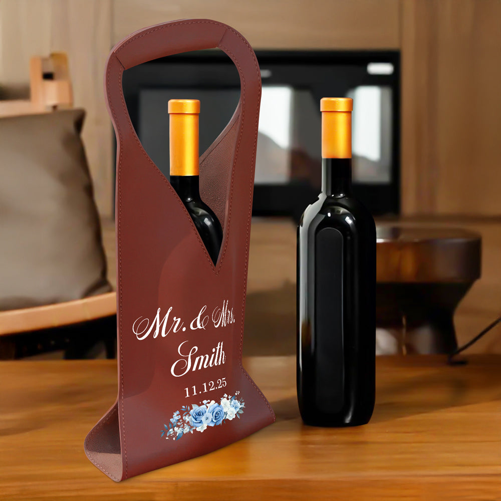 Personalized Mr Mrs Wedding Leather Wine Bag Engagement Gift, Wedding Gift CH07 896380