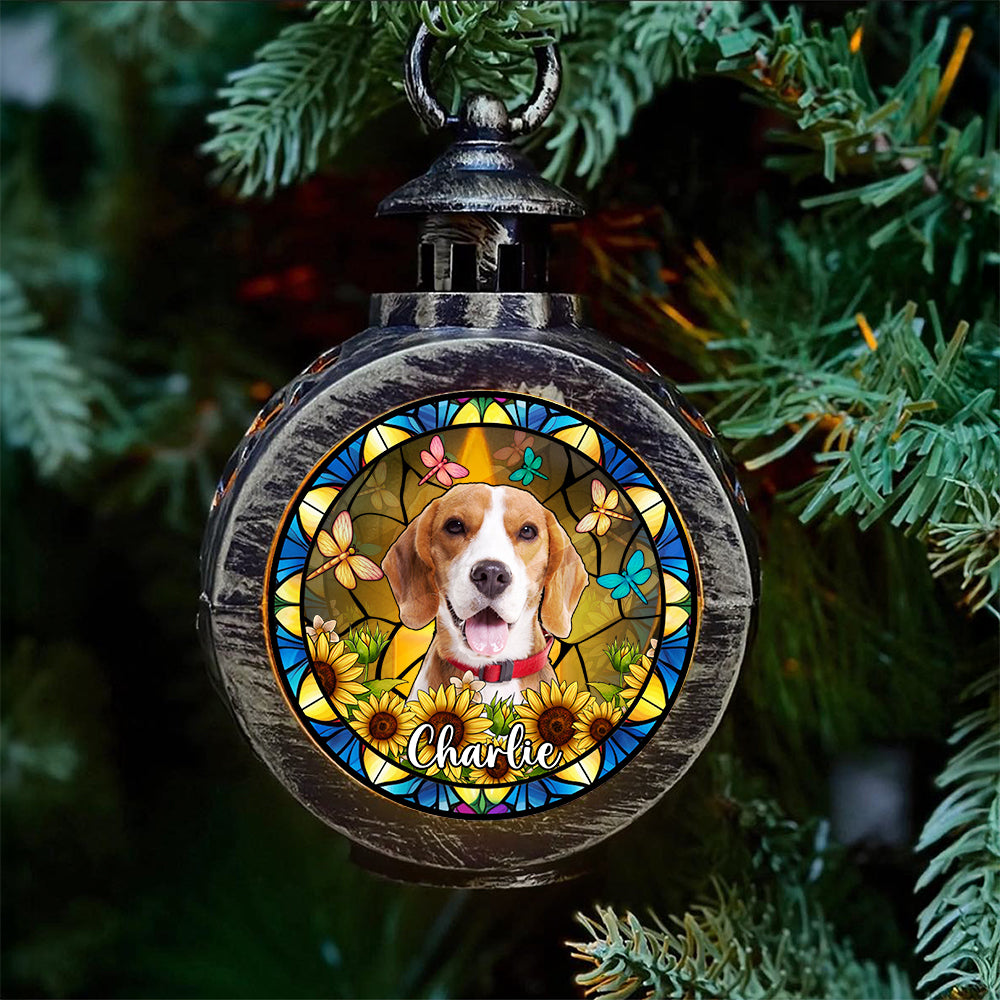 Custom Dog Photo With Flower Memorial Candlelight Lantern Ornament HO82 900224