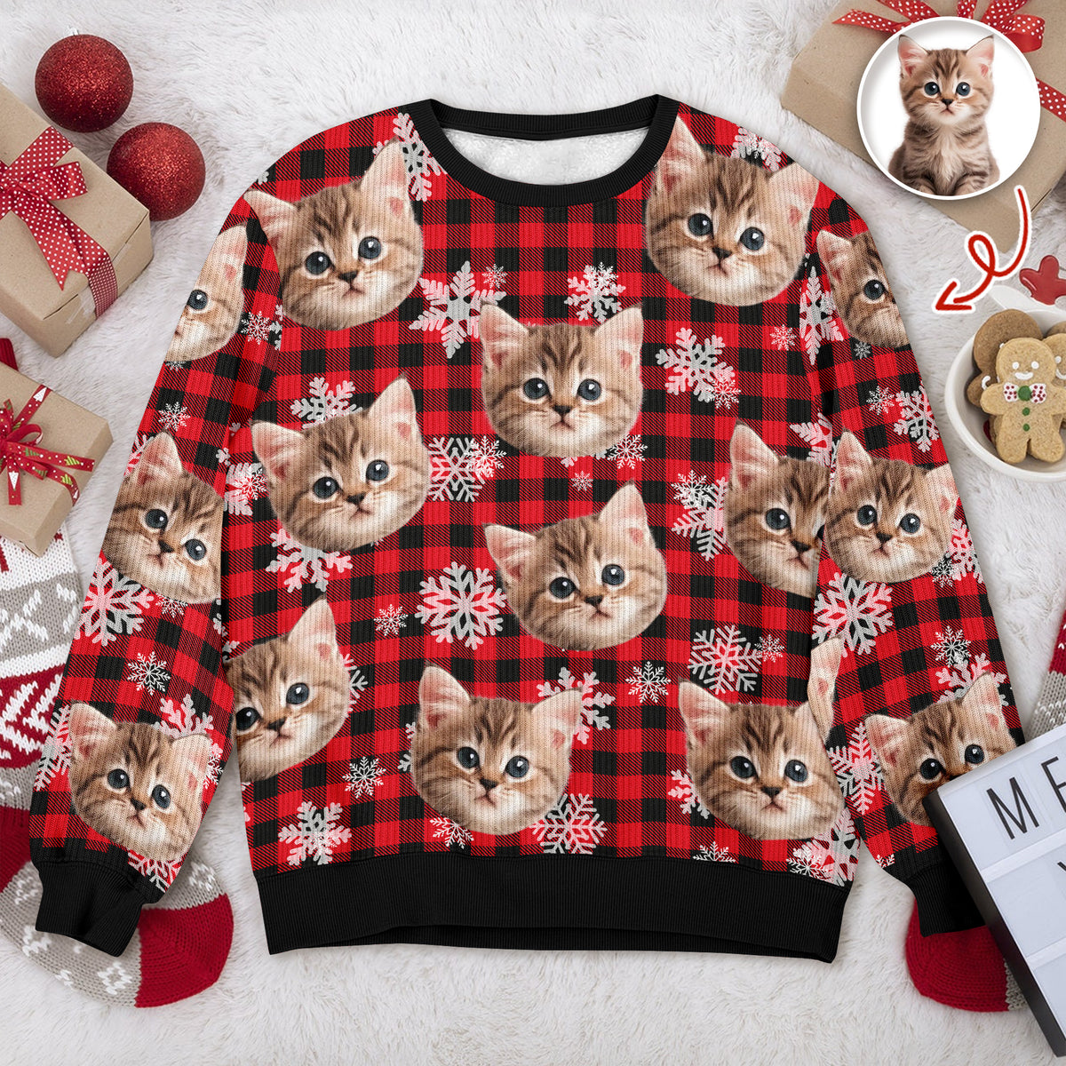 Custom Funny Cat Face Ugly Sweater Christmas Gift HA75 897210