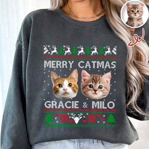 Custom Cat Photo Ugly Christmas Sweatshirt For Cat Lovers TH10 896379