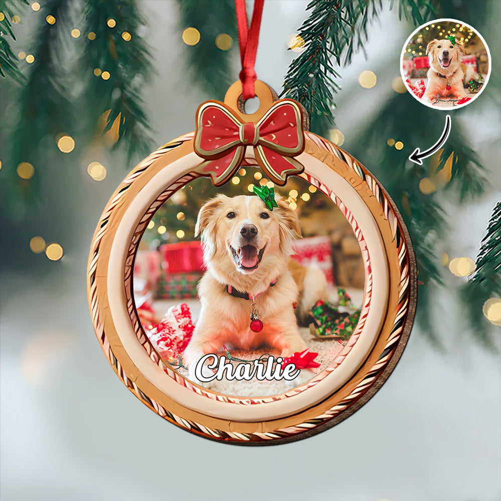 Custom Cute Pet Photo With Bow Christmas Gift Wooden Ornament LM32 897341