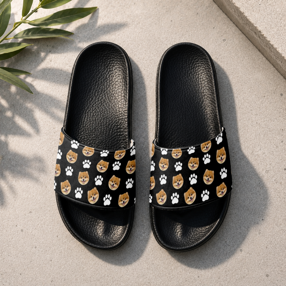 Custom Dog Cat Face Photo With Icon Slide Sandals - Gift For Dog Cat Lovers HO82 902580