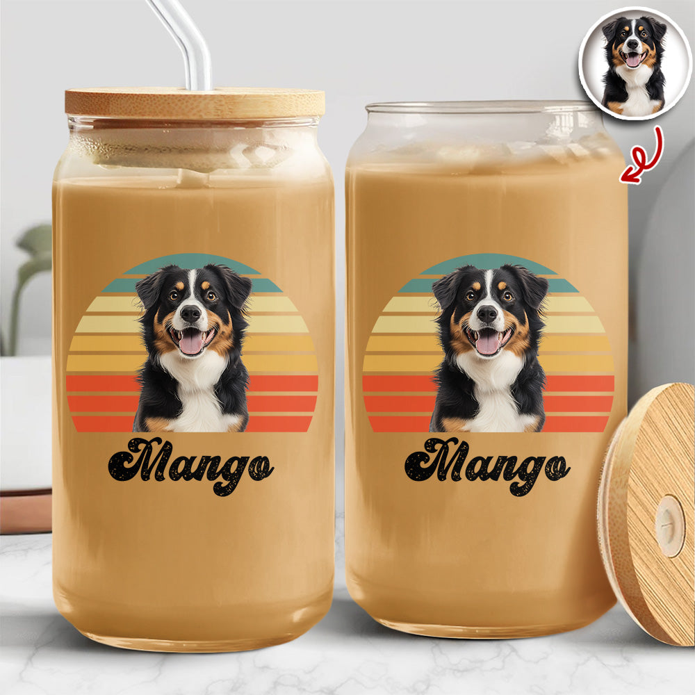 Custom Dog Photo And Name On Glass Can With Lid Gift TH10 896785