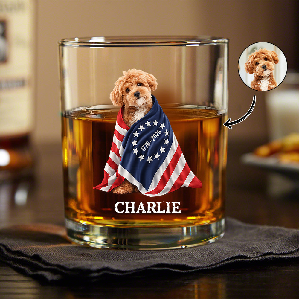 Custom Photo Dog Cat With US 250 Whiskey Glass HO82 901258