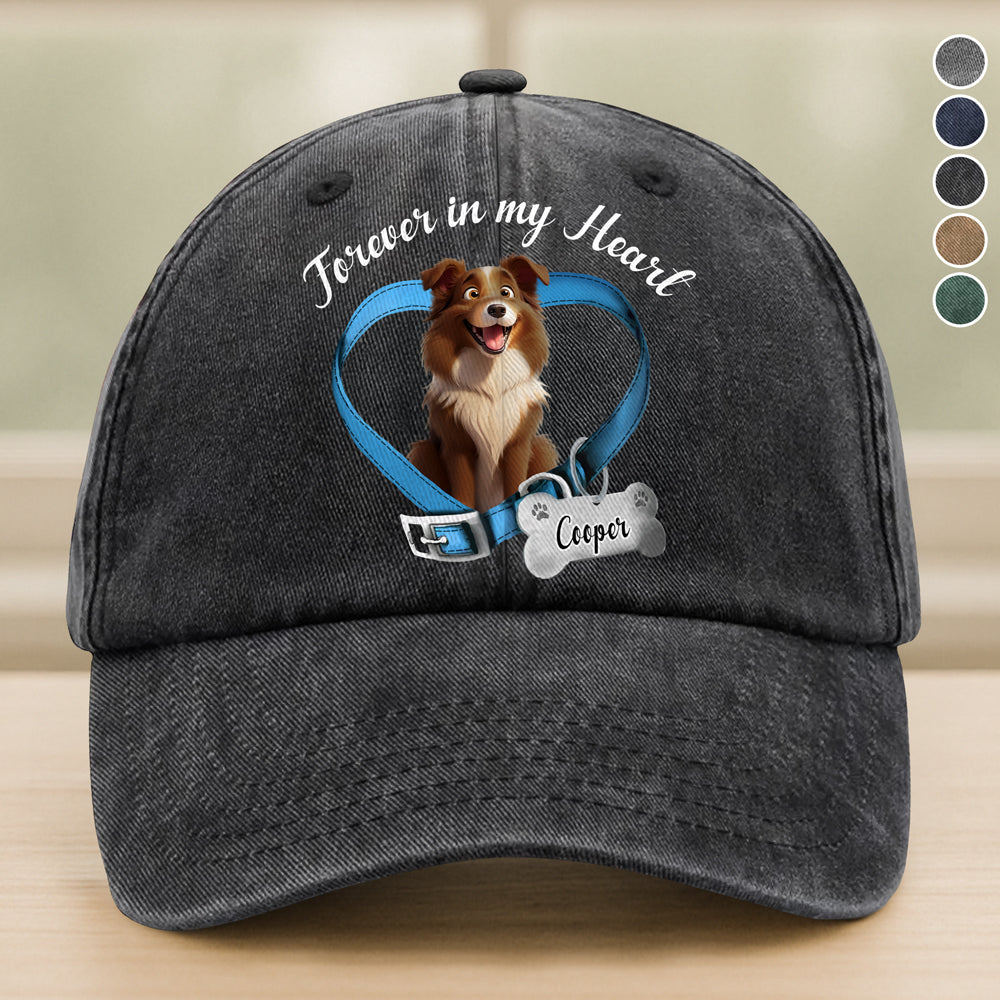 Custom Cute 3D Dog Forever In My Heart Memorial Washed Denim Baseball Cap HA75 898154
