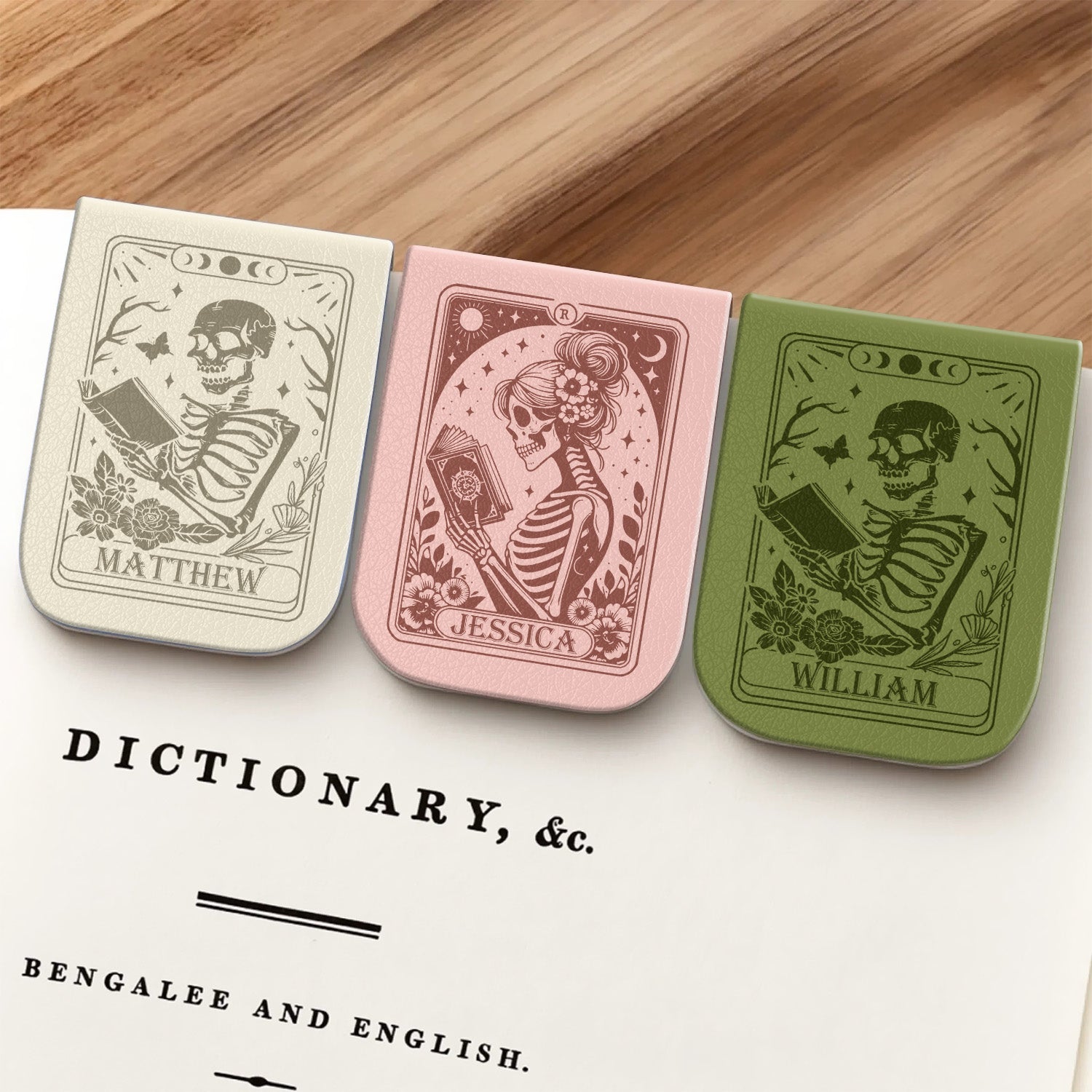 Floral Skeleton Read Till Death - Personalized Leather Magnetic Bookmark CH07 899534