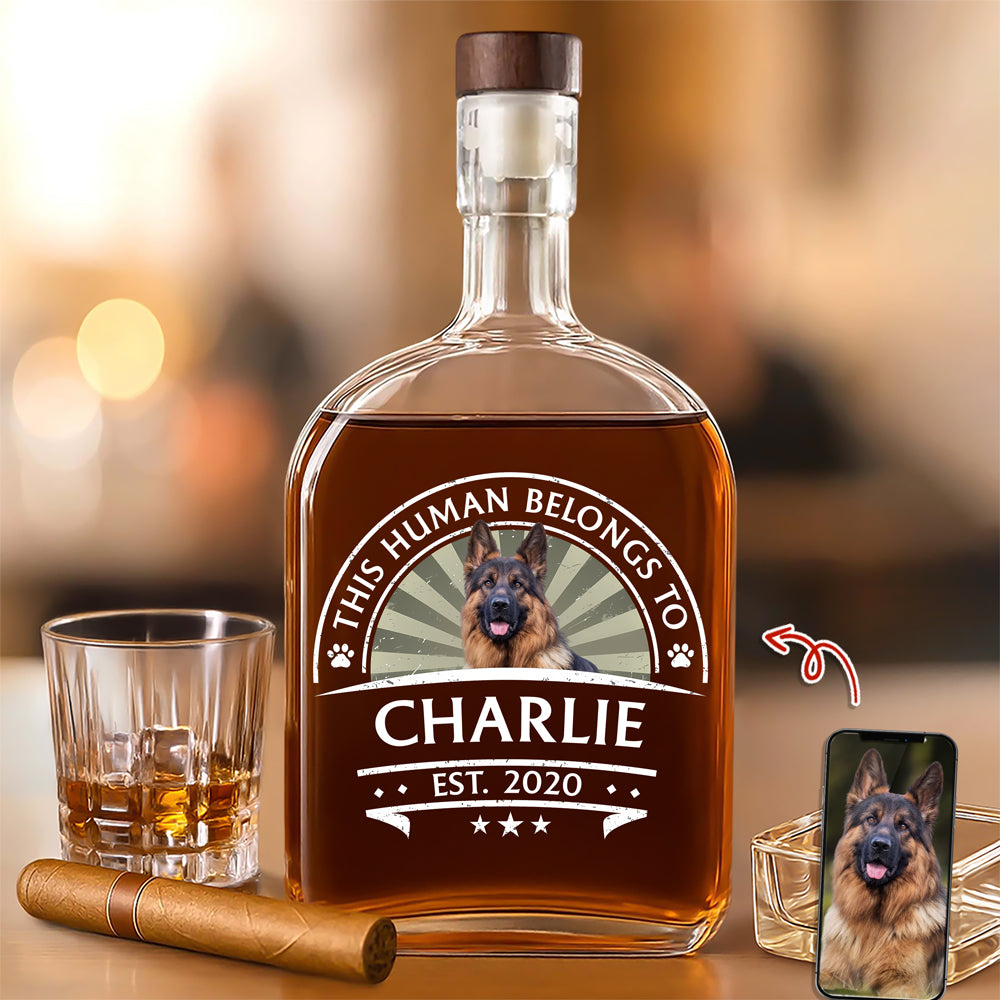 Custom Dog Photo This Human Belong To Whiskey Bottle For Dog Lovers LM32 895021
