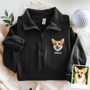 Custom Pet Photo Embroidered Quarter Zip Sweatshirt, Gifts for Pet Lovers, Golf Lovers, Funny Gift HO82 900770