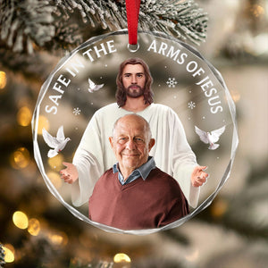 Custom Photo Safe In The Arms Of Jesus Memorial Glass Ornament HA75 897864