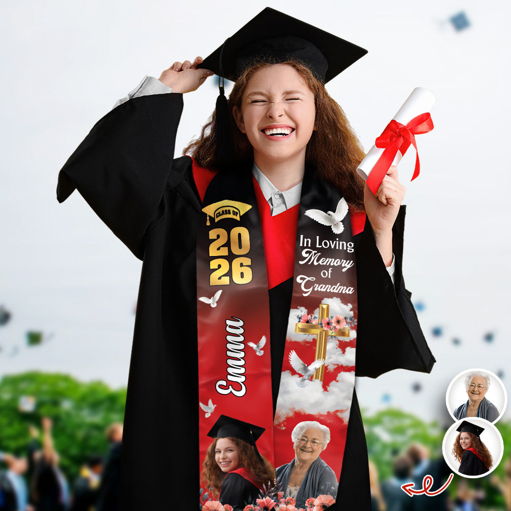 Custom Photo In Loving Memory Family - Class Of 2026 Graduation Stoles Keepsake LM32 897691