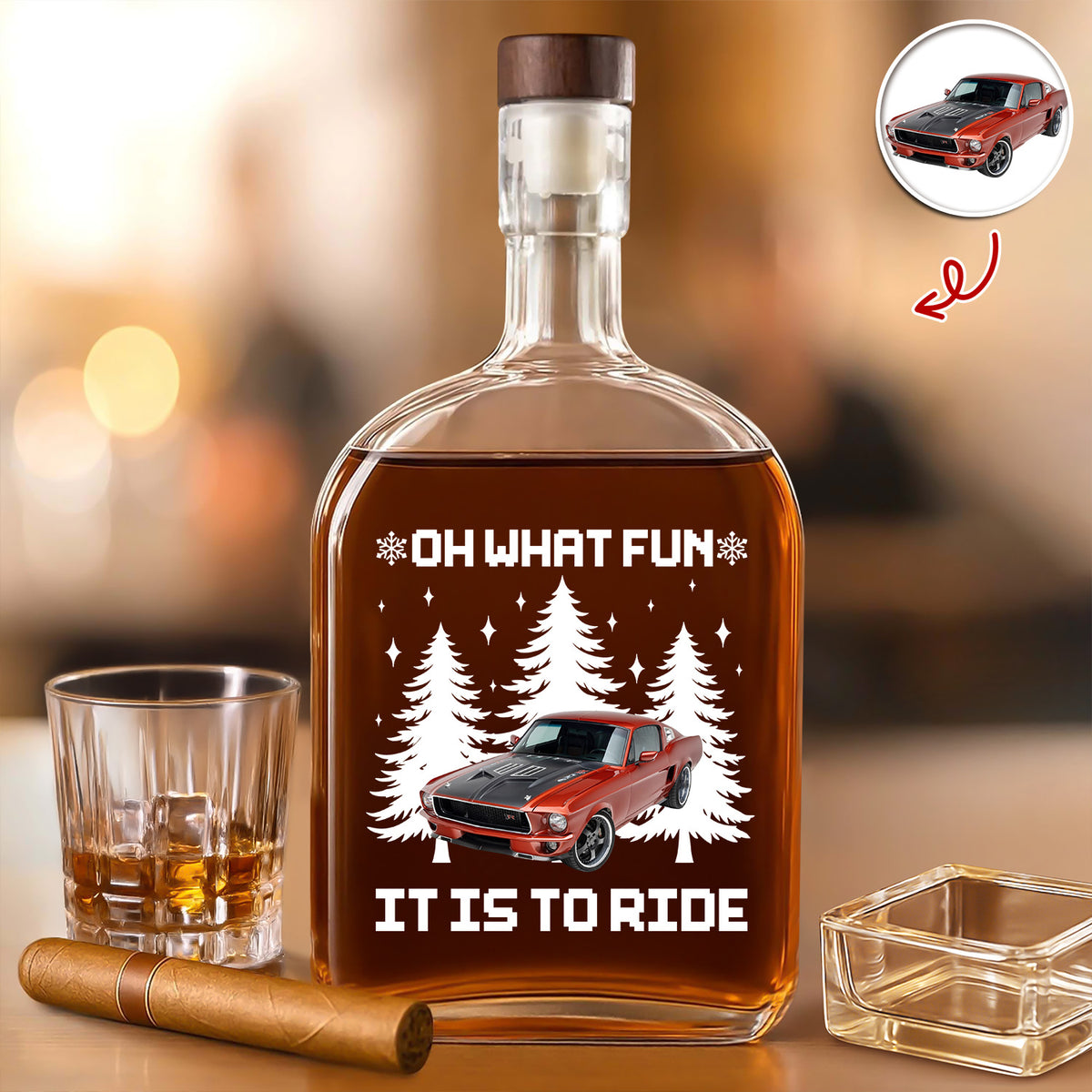 Custom Car Photo Oh What Fun It Is To Ride Whiskey Bottle HA75 898146