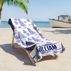 Custom Dog Breeds Chinoiserie Toile De Jouy Style Personalized Beach Towel HA75 892580