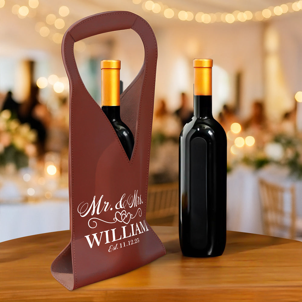 Custom Mr Mrs Leather Wine Bag Personalized Engagement Gift, Wedding Gift CH07 896538