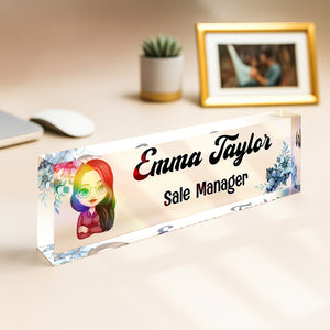 Personalized Daisy Flowers Acrylic Desk Name Plate Gift for Teacher, Colleagues, Coworkers HA75 892744