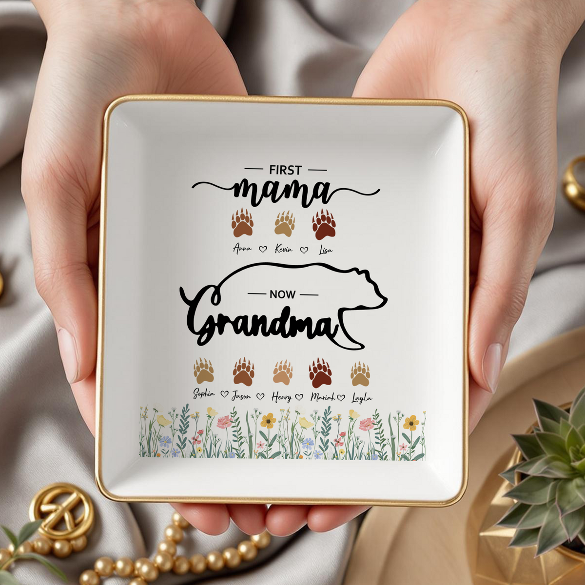 Mama Bear Personalized First Mom Now Grandma Jewelry Dish Gift For Mom, Grandma CH07 895284