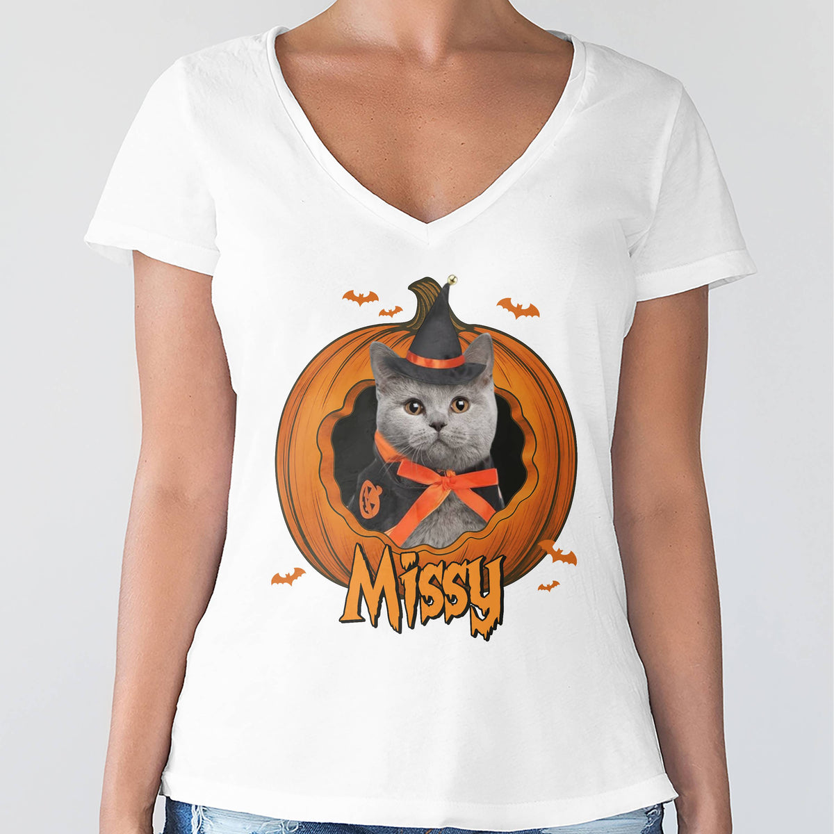 Custom Dog Cat Photo Halloween Pumpkin Bright Shirt HO82 894946