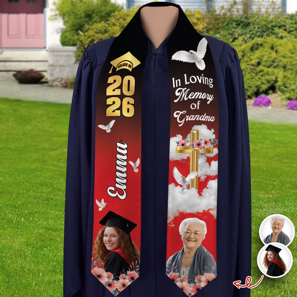 Custom Photo In Loving Memory Family - Class Of 2026 Graduation Stoles Keepsake LM32 897691
