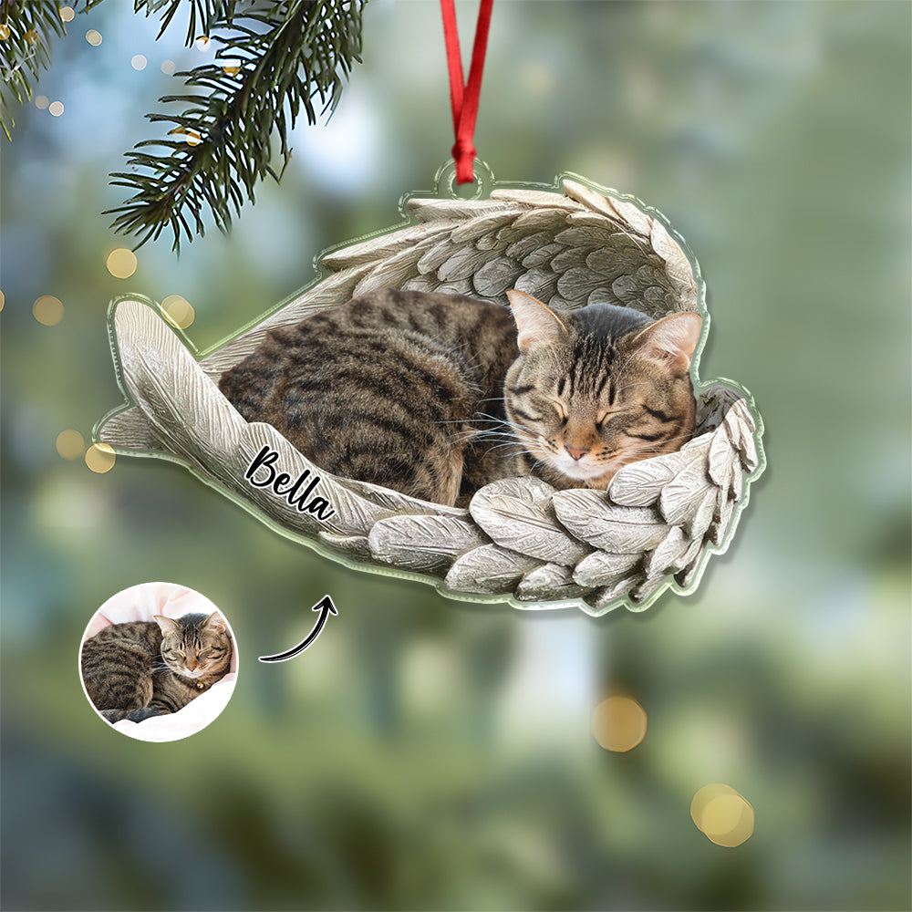 Custom Photo Cat Within Angel Wings Memorial Cat Acrylic Ornament HA75 897238