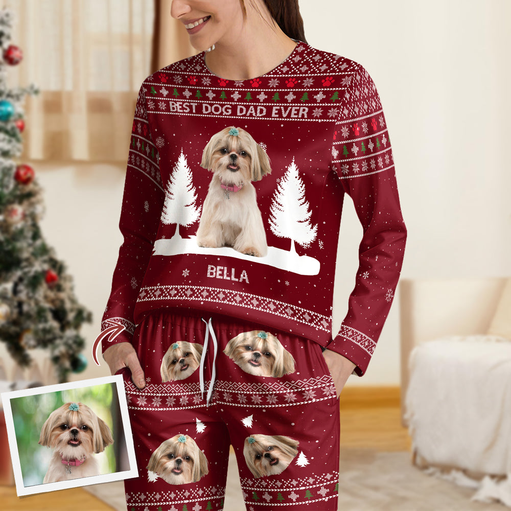 Custom Photo Best Dog Dad Mom Ever Sleepwear Christmas Gift For Dog Lovers LM32 895583
