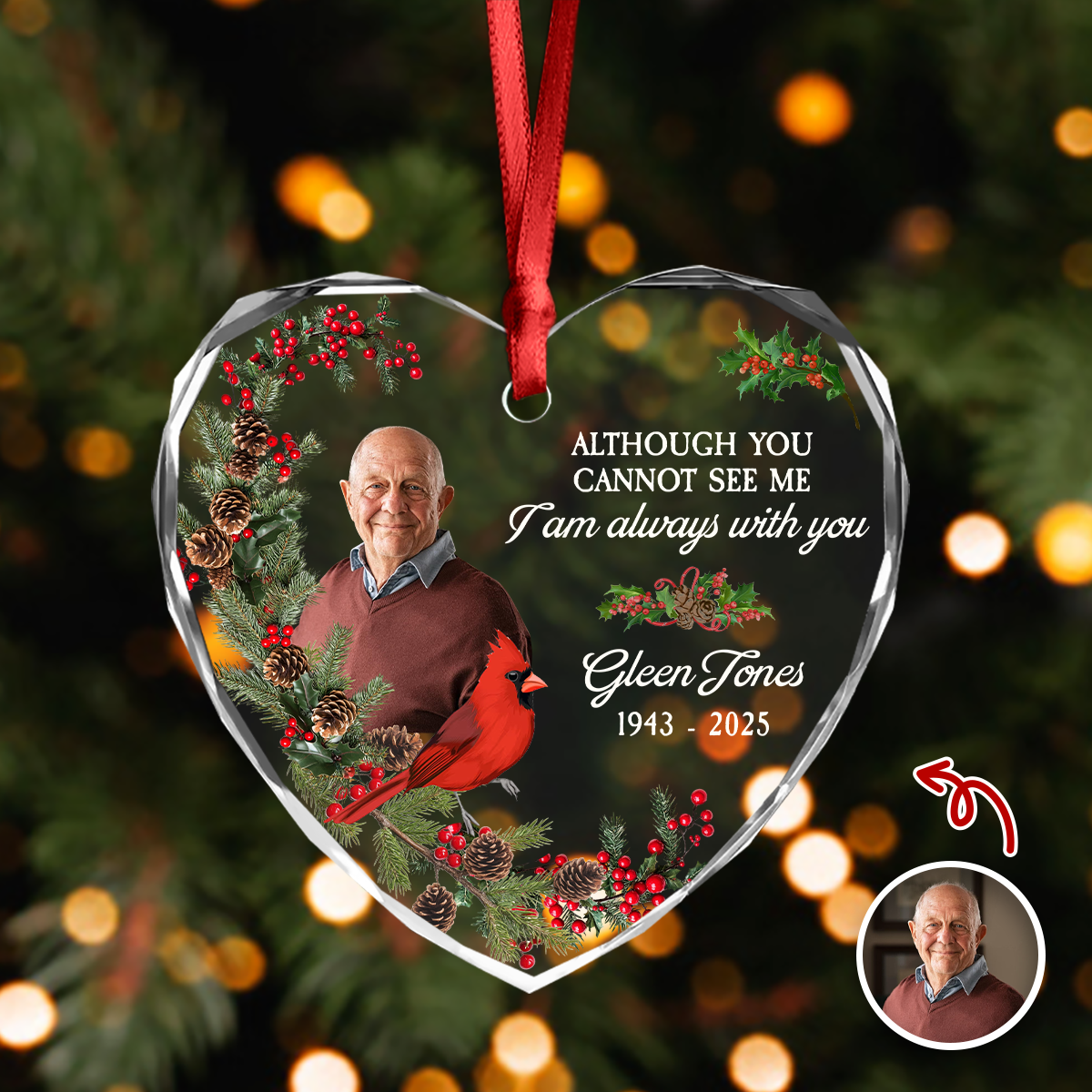 Custom Photo I'm Always With You Memorial Glass Ornament, Loss of Dad/Mom Gift HO82 894764