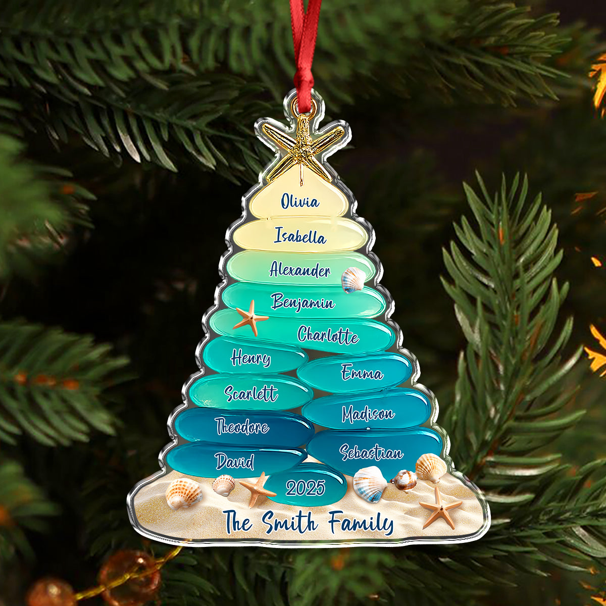 Custom family Name Sea Glass Family Tree 2D Flat Acrylic Ornament CH07 899860