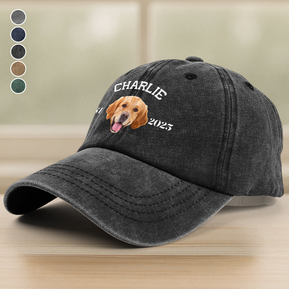 Custom Photo Dog Cat Dad Washed Denim Baseball Cap TH10 894381