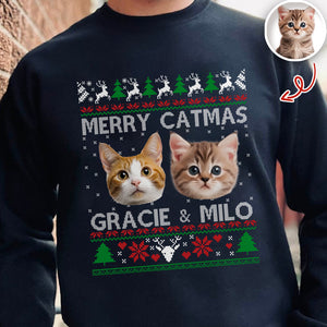 Custom Cat Photo Ugly Christmas Sweatshirt For Cat Lovers TH10 896379