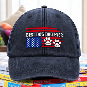 Best Dog Dad Ever Paw American Flag Washed Denim Baseball Cap CH07 895934