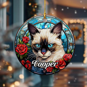 Custom Cat Stained Glass Style Christmas Ceramic Ornament TH10 896421