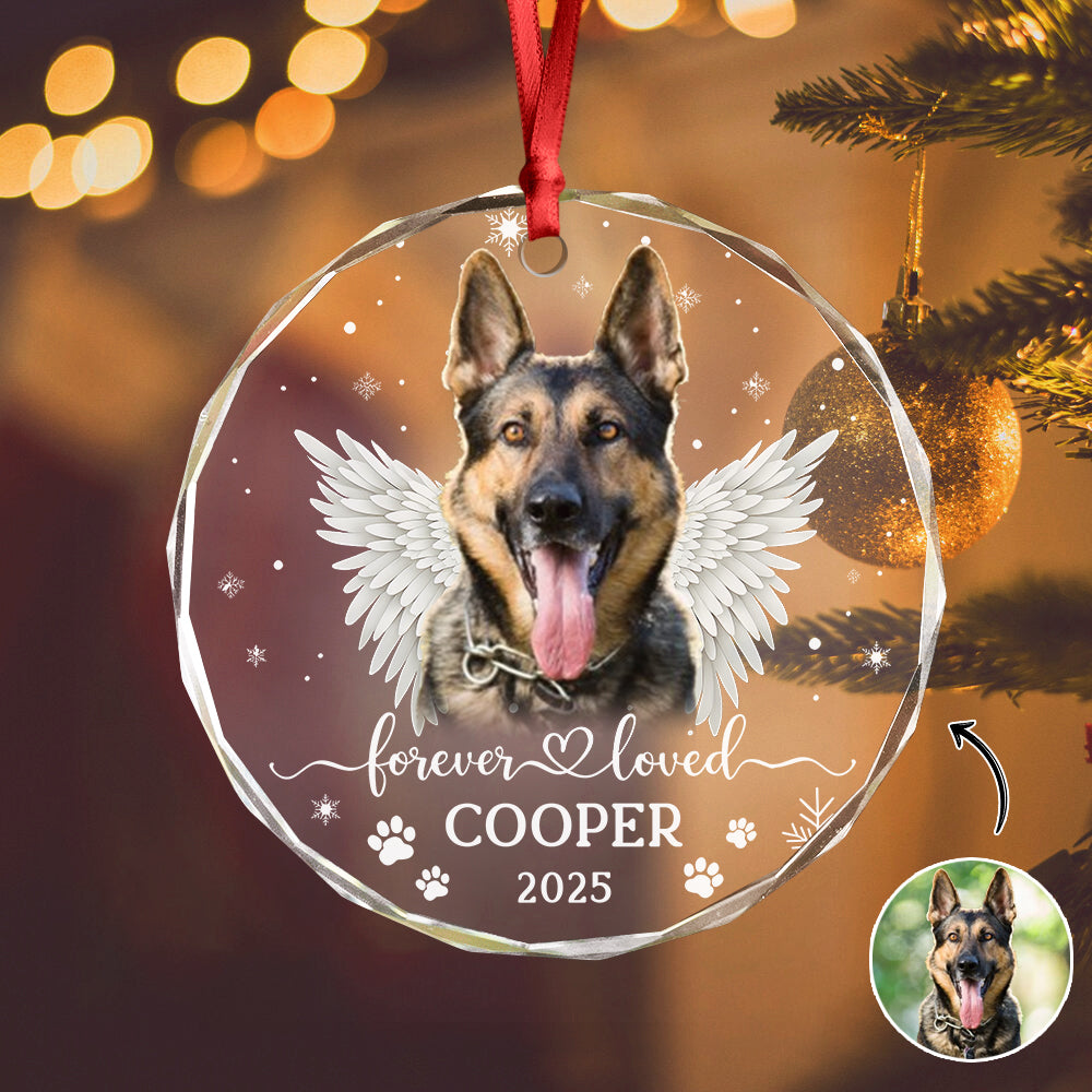 Custom Dog Photo Forever Loved Memorial Glass Ornament HA75 897034