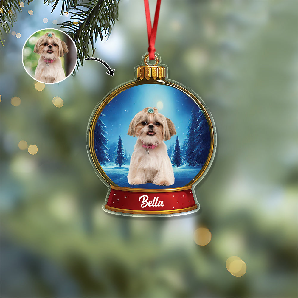 Custom Dog Photo Snow Globe With Name Acrylic Ornament Christmas Gift For Dog Lover CH07 896814
