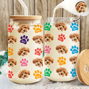 Custom Photo Name Area Paws Glass Can With Lid Gift For Pet Lovers HO82 900570
