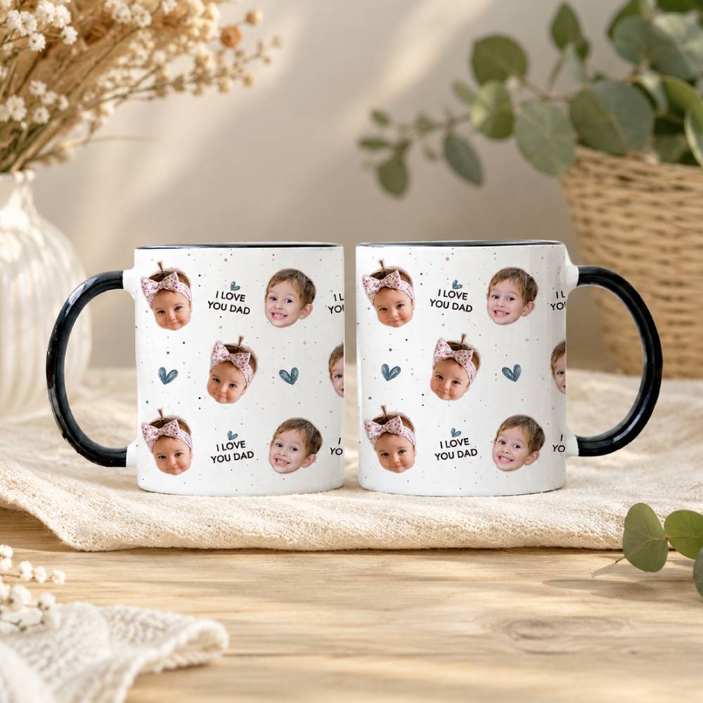 Custom Baby Face Mug I Love You Dad Accent Mug -  Father’s Day Gift, Dad Coffee Cup, Gift from Kids HO82 902498